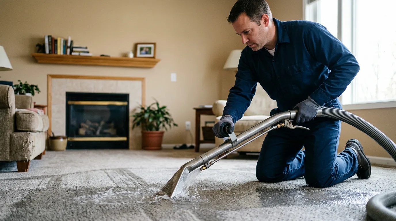 Water damage restoration technician working near Burlington, ME